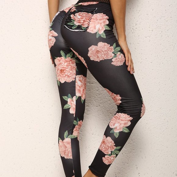 NWT Sexy Floral Scrunch Back Leggings - Picture 2 of 5
